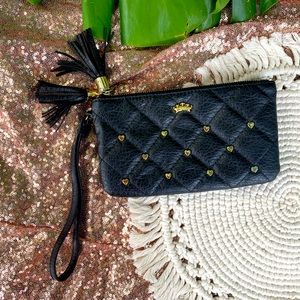 Juicy Couture Women's Wristlet Black w/ Heart Studs & Crown Tassel Zippers